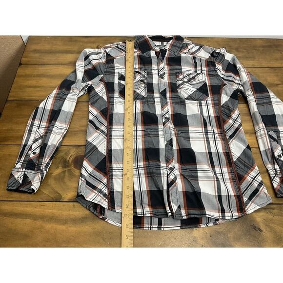 BKE Mens Pearl Snap Shirt MEDIUM Athletic Fit Long Sleeve Western Plaid - Picture 3 of 8
